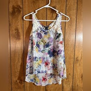 Kandy Kiss Floral Lace Tank Top – Women’s Size Small  Crochet Detail Boho Top